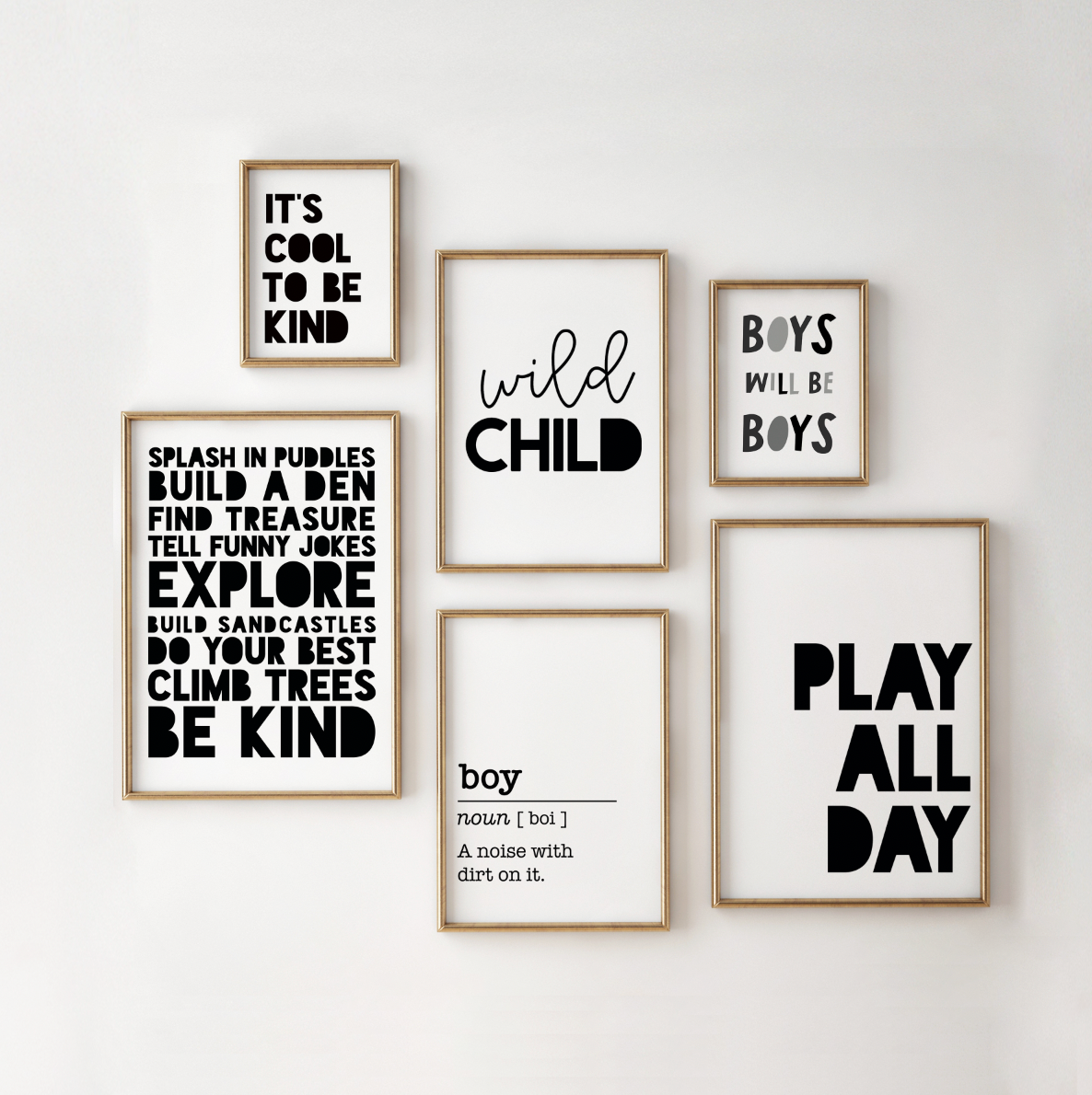 Boys Gallery Wall Print Set | Monochrome