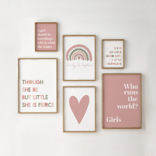 Girls Gallery Wall Print Set | Pinks & Greens