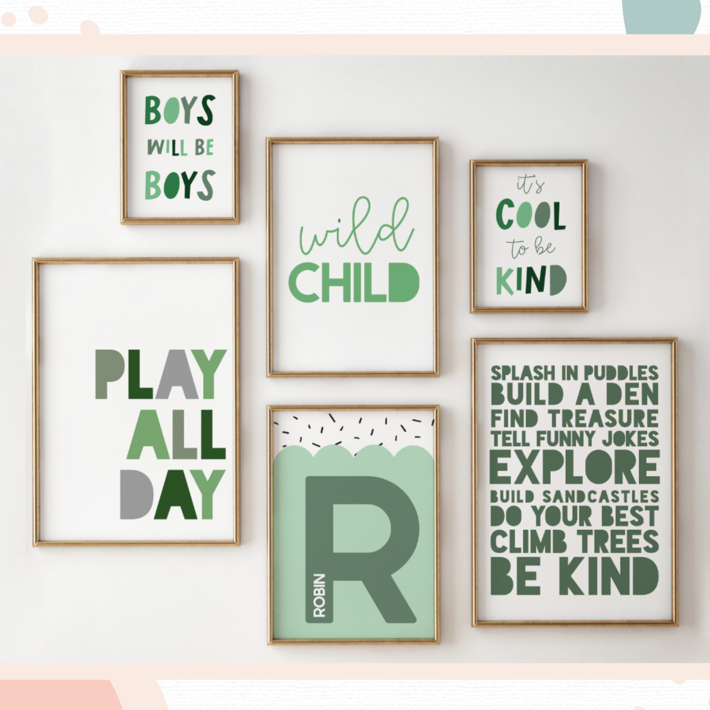 Boys Gallery Wall Print Set | Greens