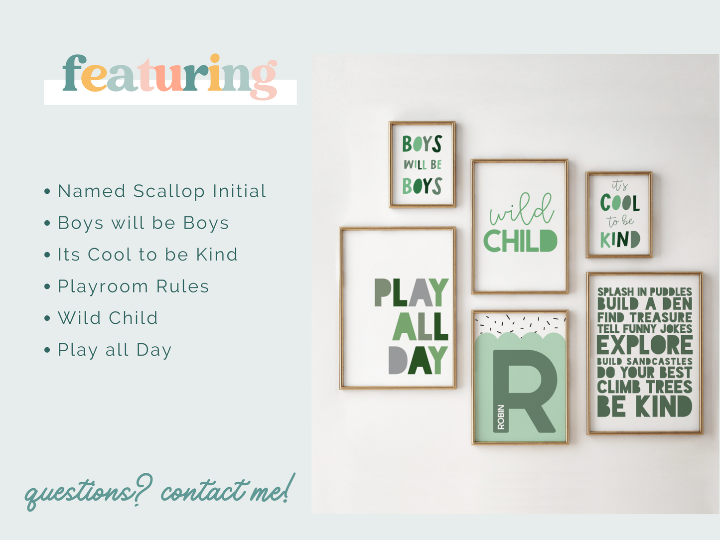 Boys Gallery Wall Print Set | Greens