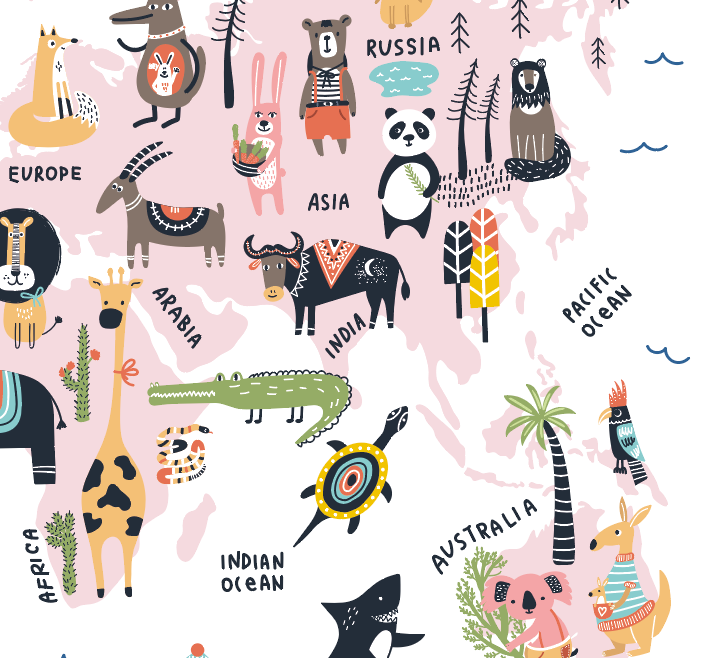 ANIMAL WORLD MAP Personalised Print