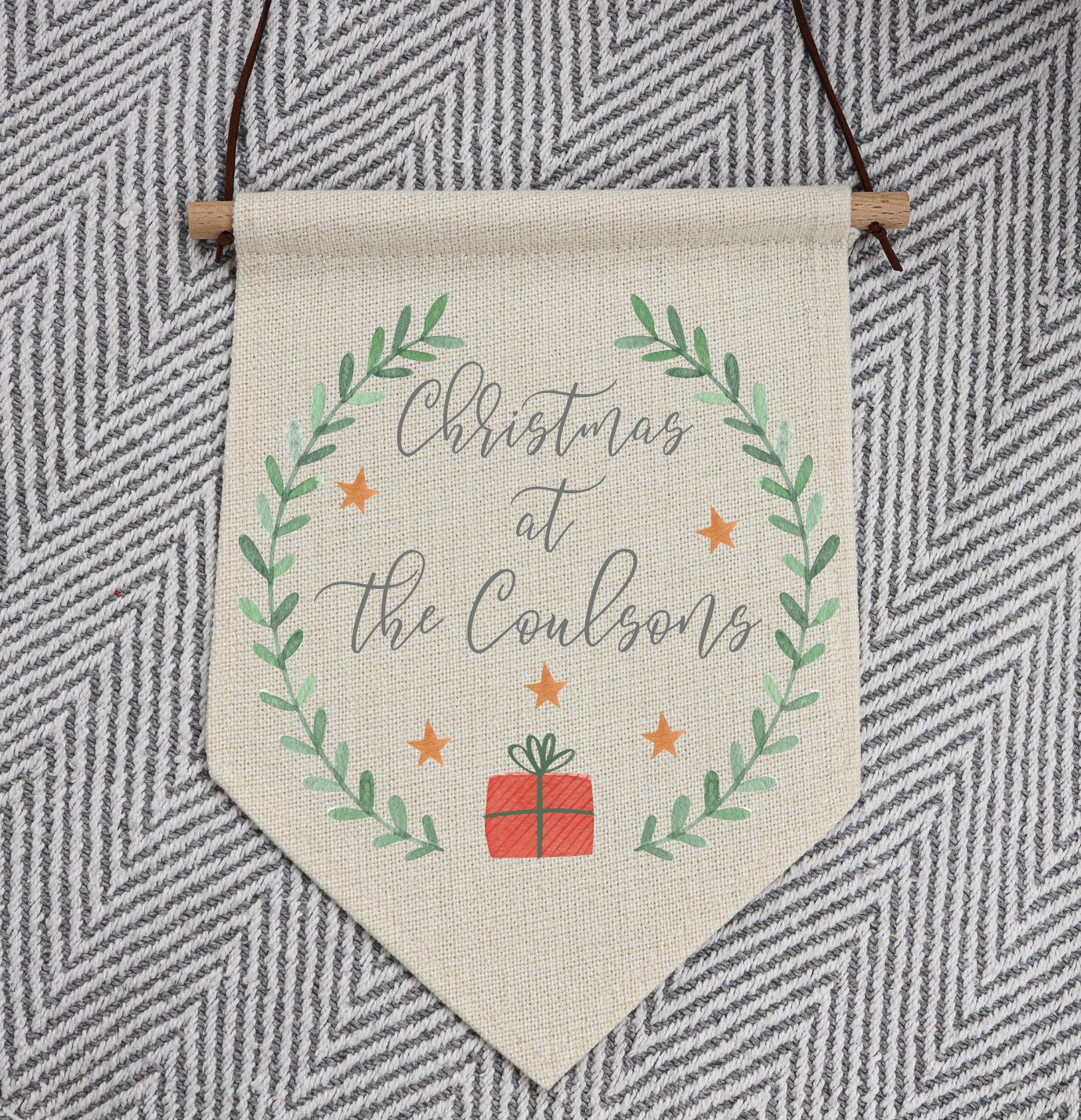 Personalised Christmas Linen Hanging Pennant | Christmas at The...