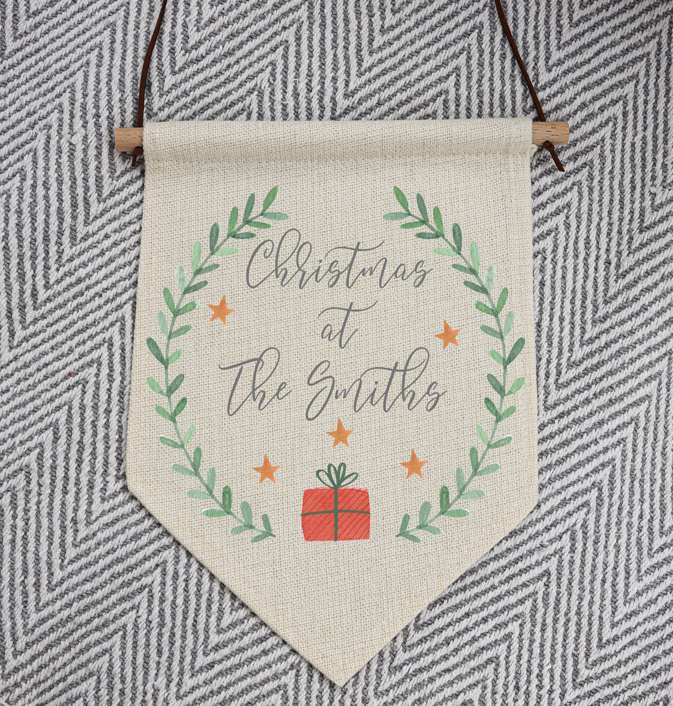 Personalised Christmas Linen Hanging Pennant | Christmas at The...