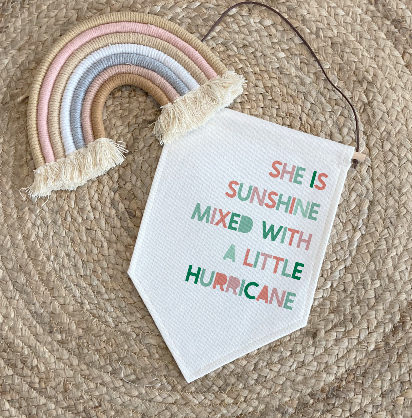 SUNSHINE HURRICANE Pennant | Coral & Greens