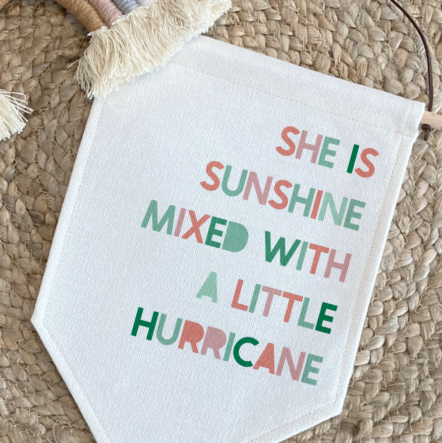 SUNSHINE HURRICANE Pennant | Coral & Greens
