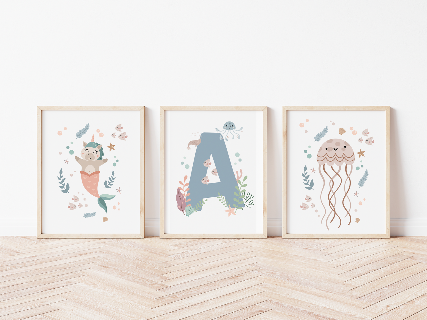 UNDER THE SEA INITIAL Print Set | Unicorn & Jellyfish