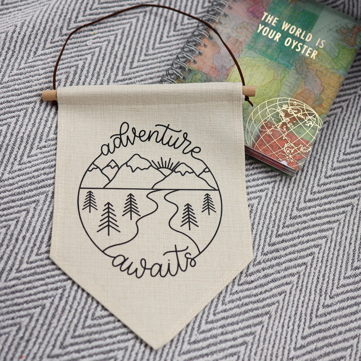 ADVENTURE AWAITS Linen Hanging Pennant