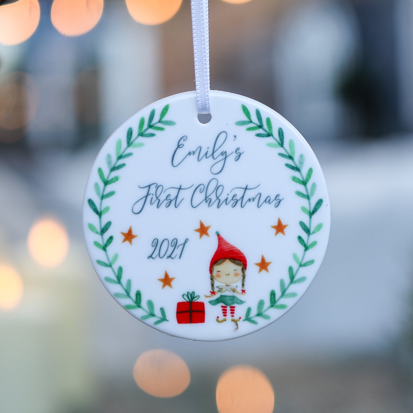 Personalised Ceramic Tree Decoration | First Christmas