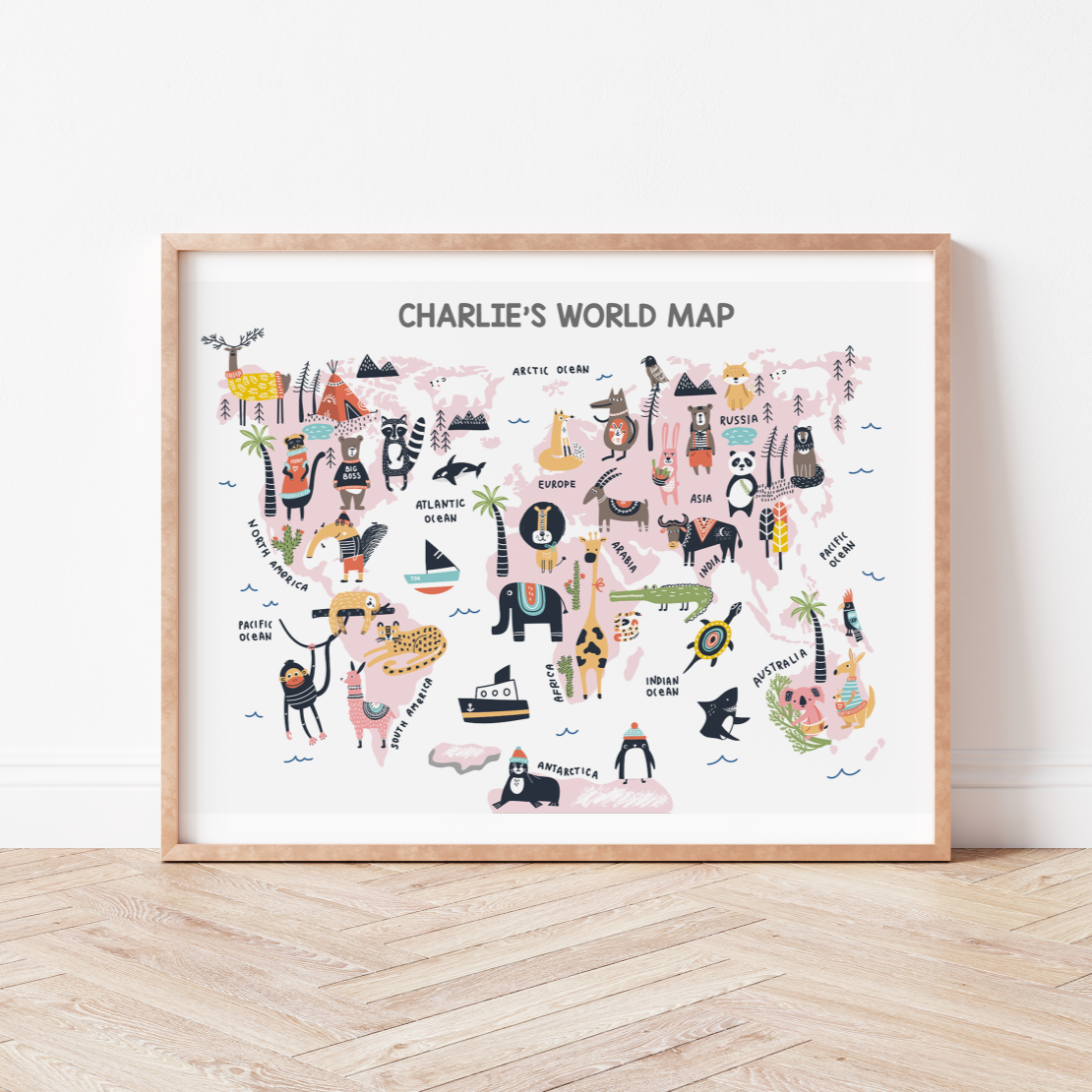ANIMAL WORLD MAP Personalised Print