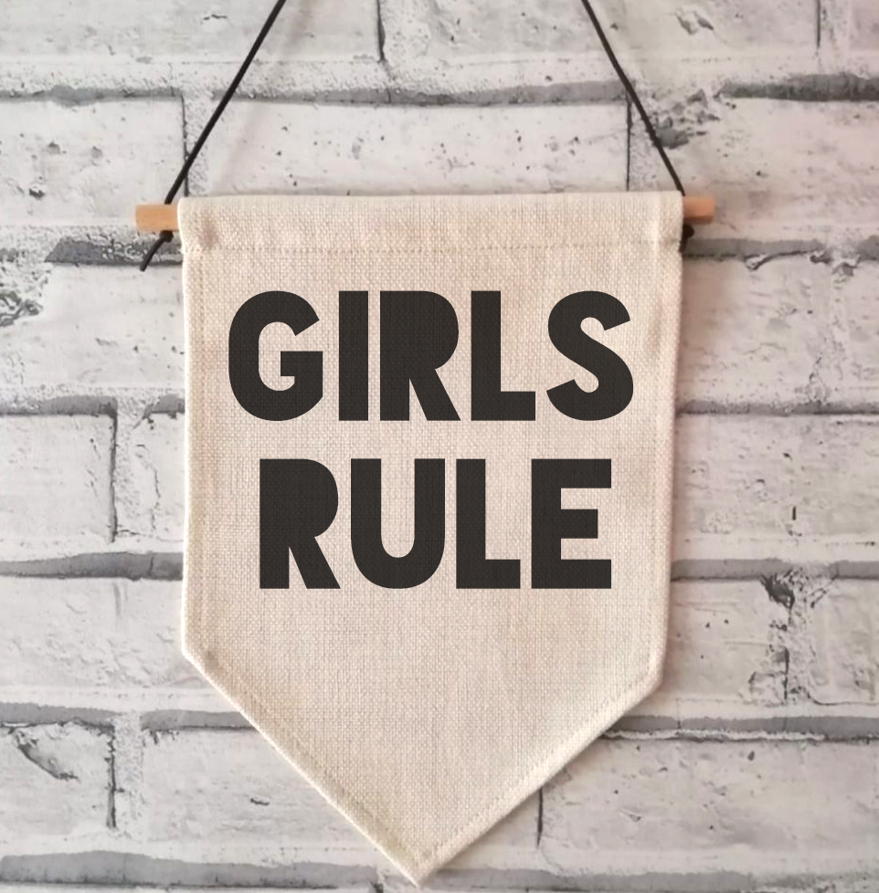 GIRLS RULE Linen Hanging Pennant
