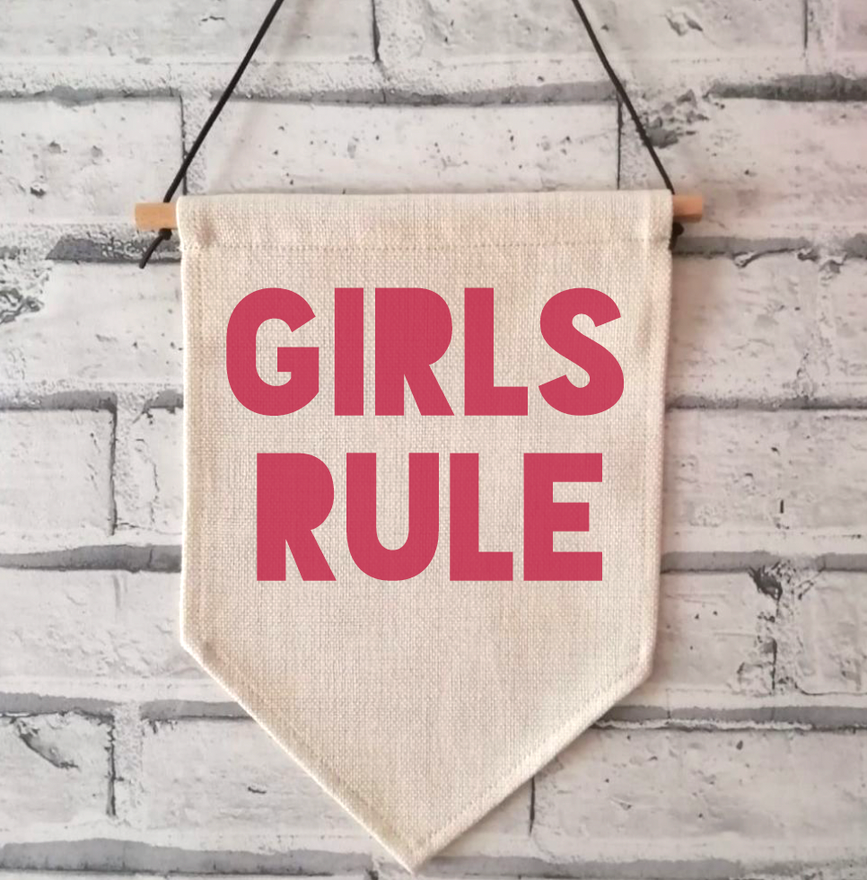 GIRLS RULE Linen Hanging Pennant