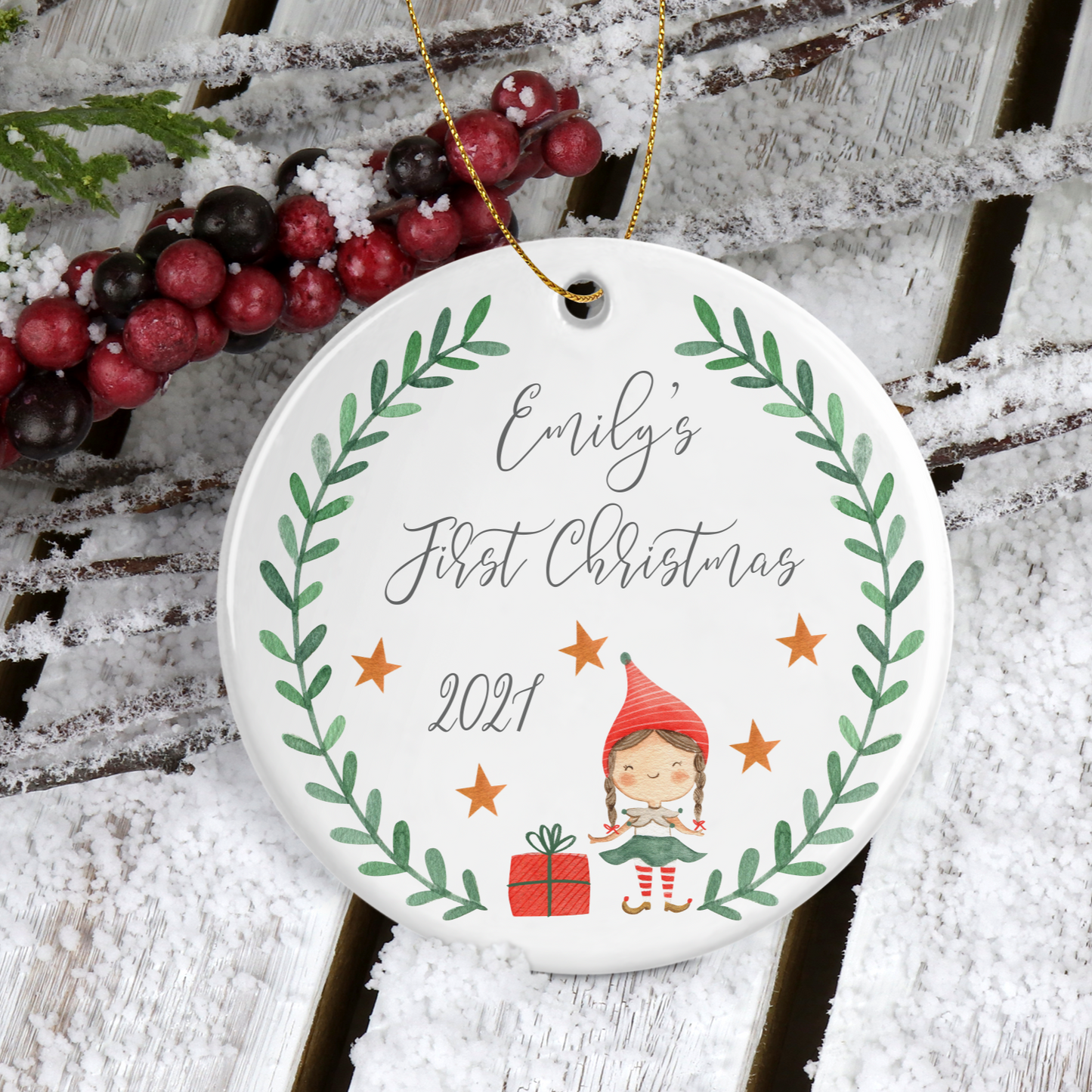 Personalised Ceramic Tree Decoration | First Christmas