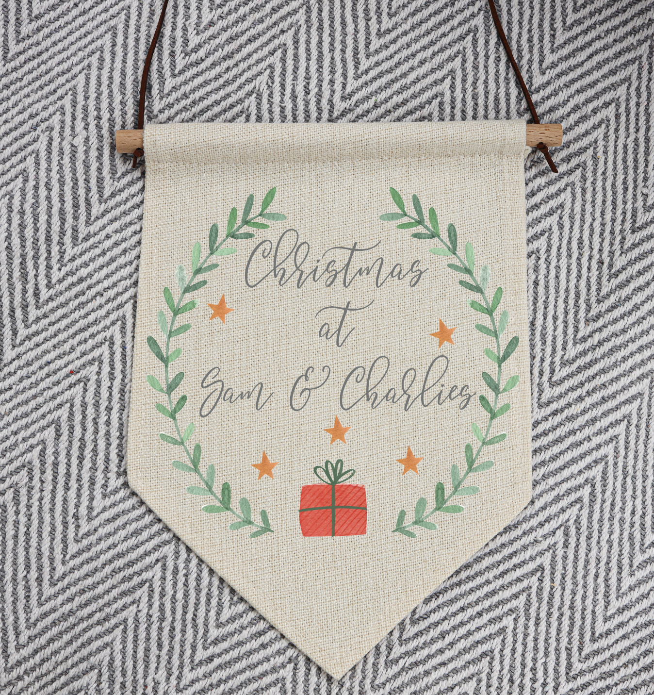 Personalised Christmas Linen Hanging Pennant | Christmas at The...