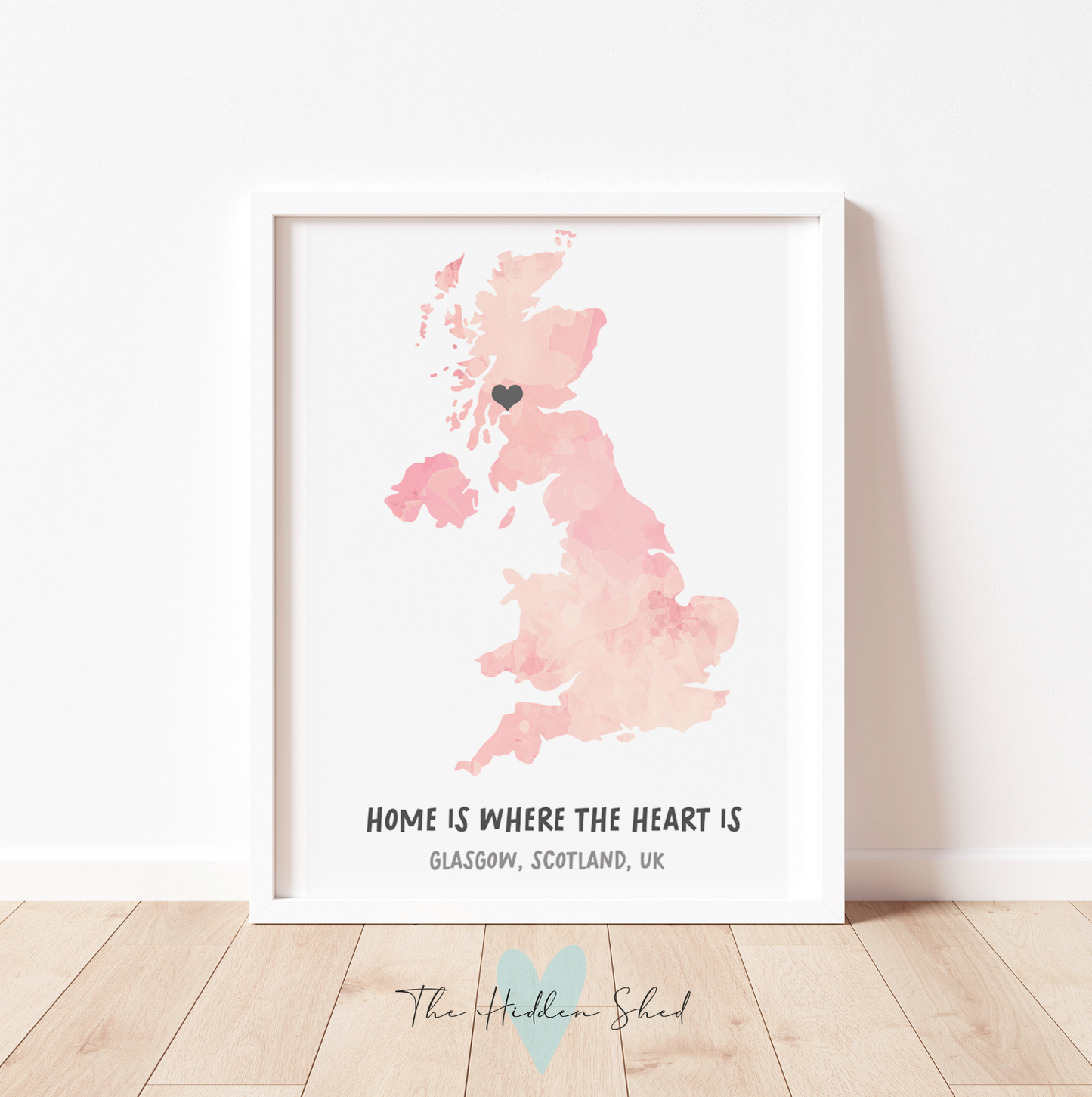 PERSONALISED 'HOME IS WHERE THE HEART IS' MAP print.