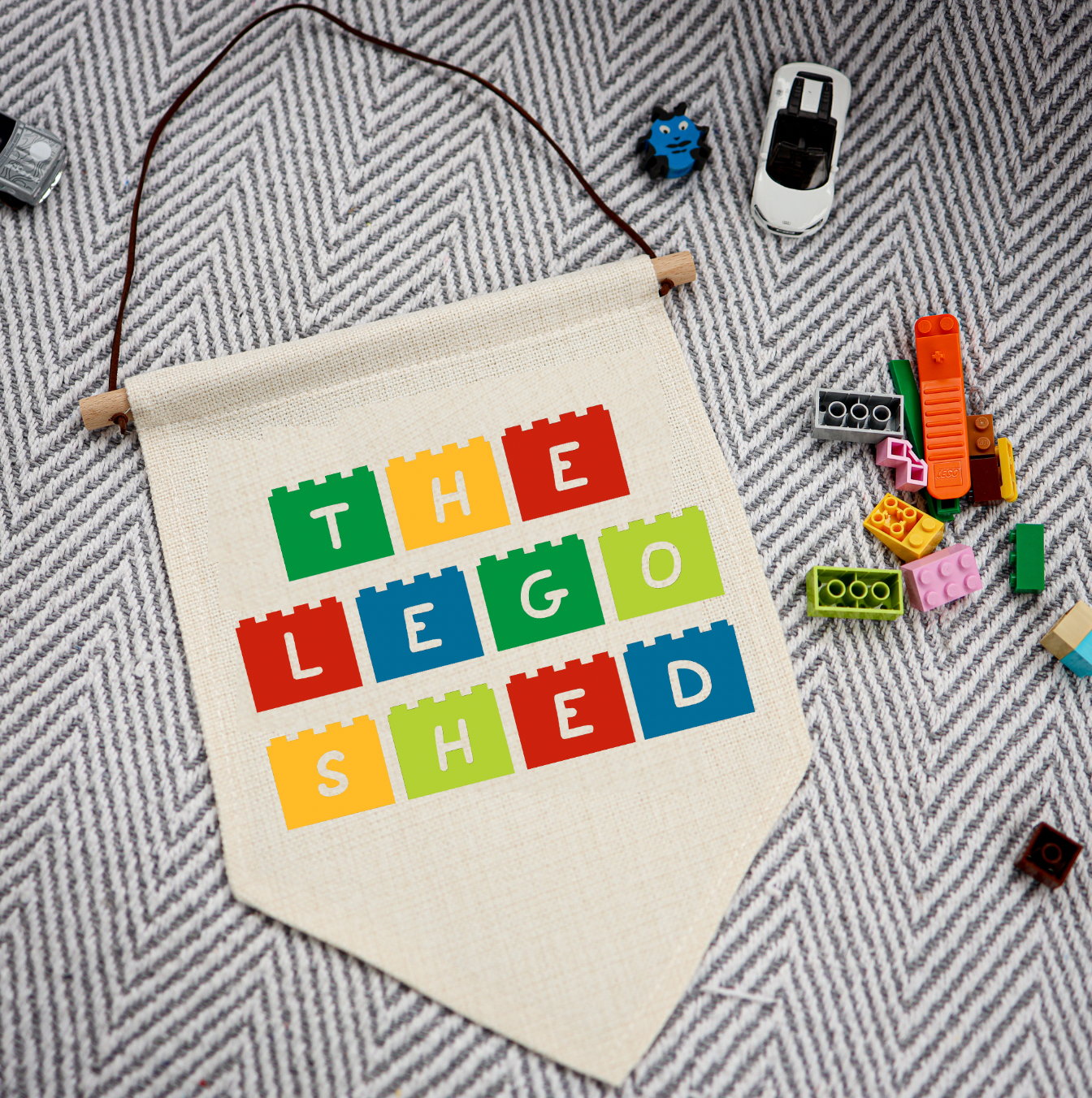 THE LEGO SHED Linen Hanging Pennant