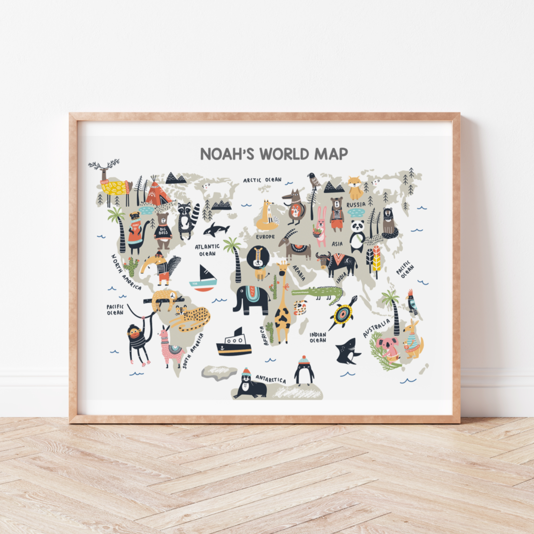 ANIMAL WORLD MAP Personalised Print